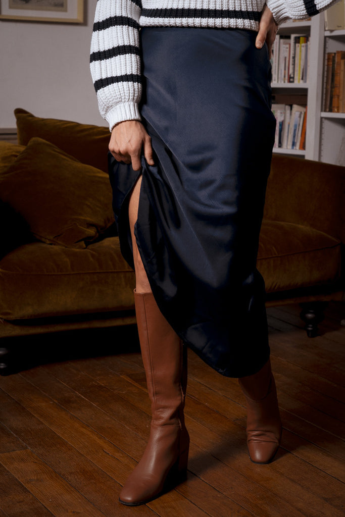 Jupe Rose Satin Marine