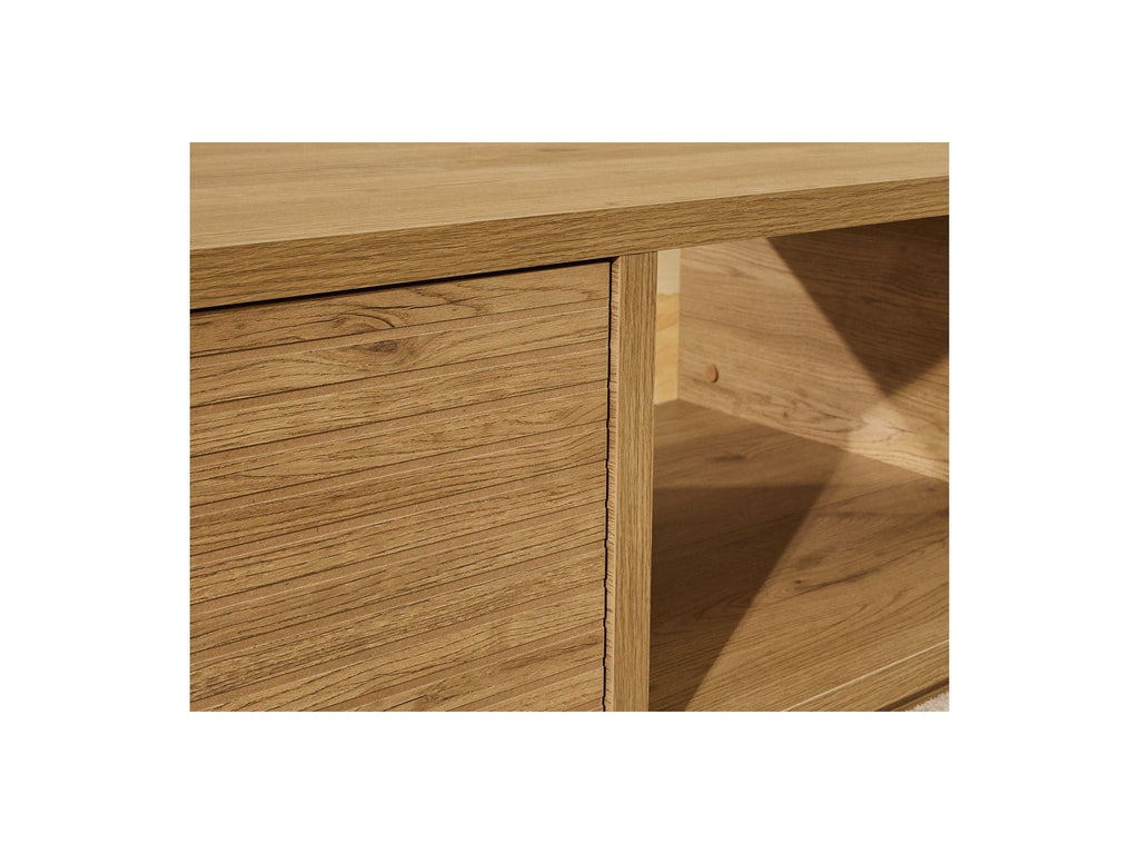 Ferret - Table Basse Avec Tiroir - Effet Tasseaux De Bois