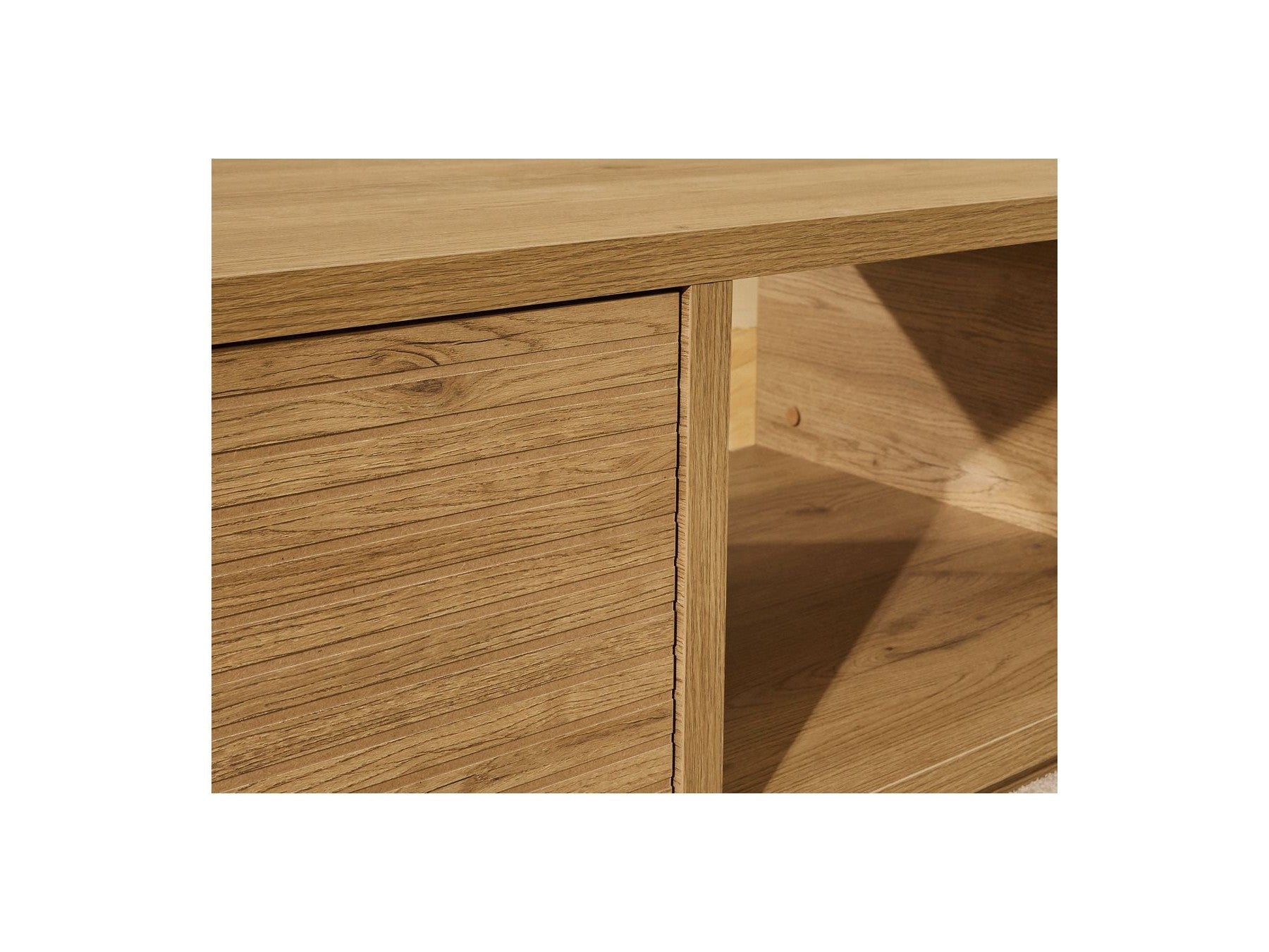 Ferret - Table Basse Avec Tiroir - Effet Tasseaux De Bois