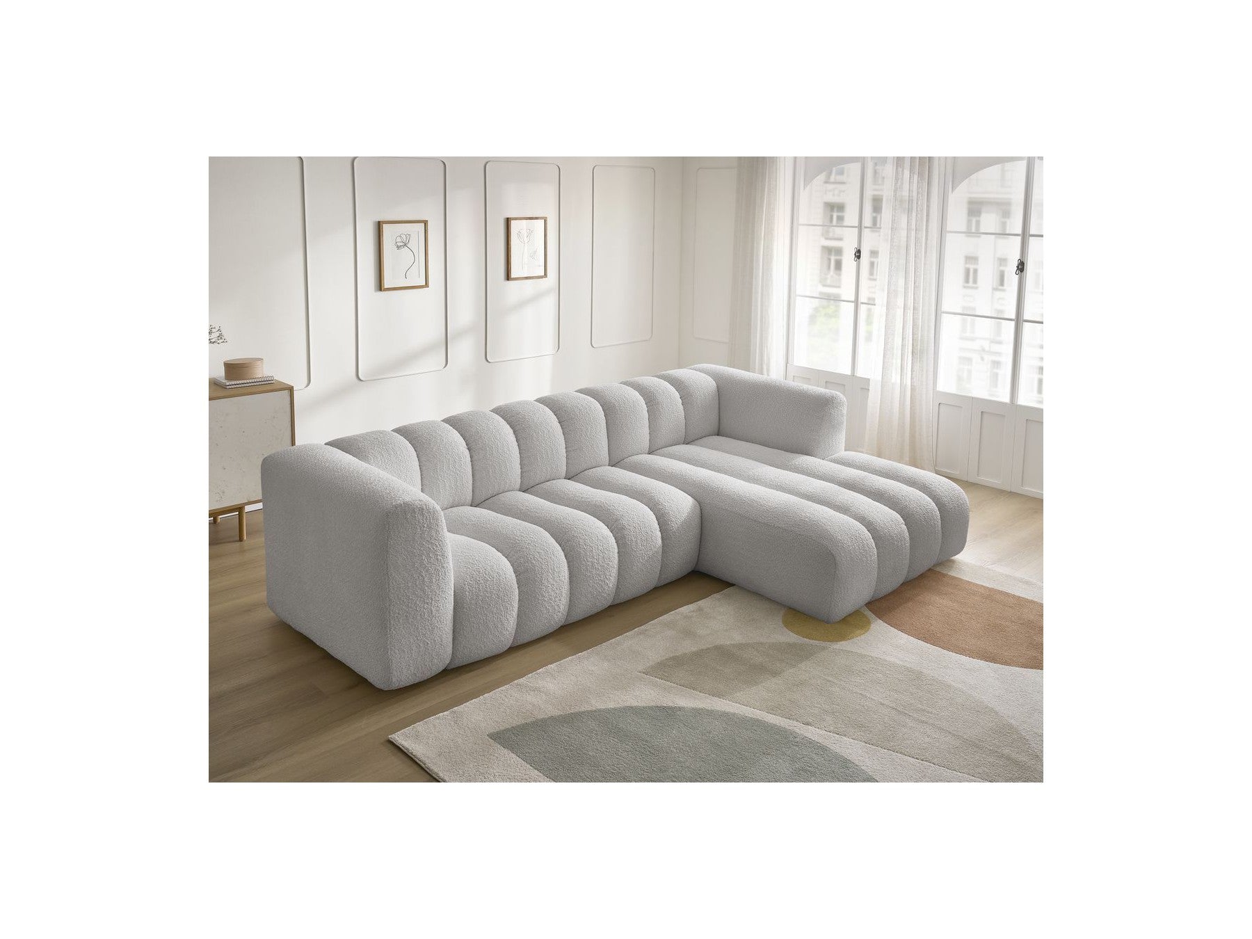Talia - Canapé D'Angle Fixe - Tissu Bouclette - Angle Droit