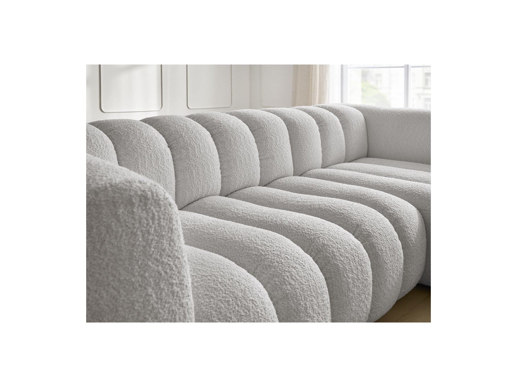 Talia - Canapé D'Angle Fixe - Tissu Bouclette - Angle Droit
