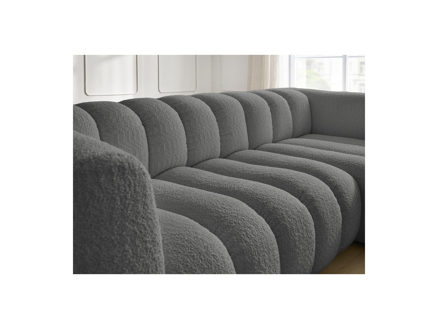 Talia - Canapé D'Angle Fixe - Tissu Bouclette - Angle Droit