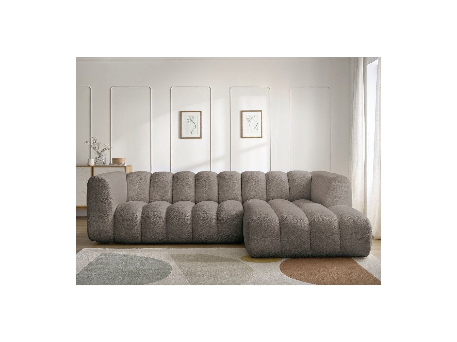Talia - Canapé D'Angle Fixe - Tissu Bouclette - Angle Droit