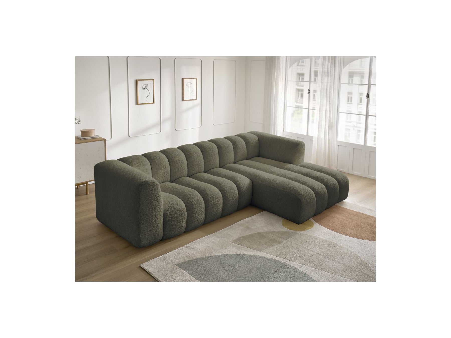 Talia - Canapé D'Angle Fixe - Tissu Bouclette - Angle Droit
