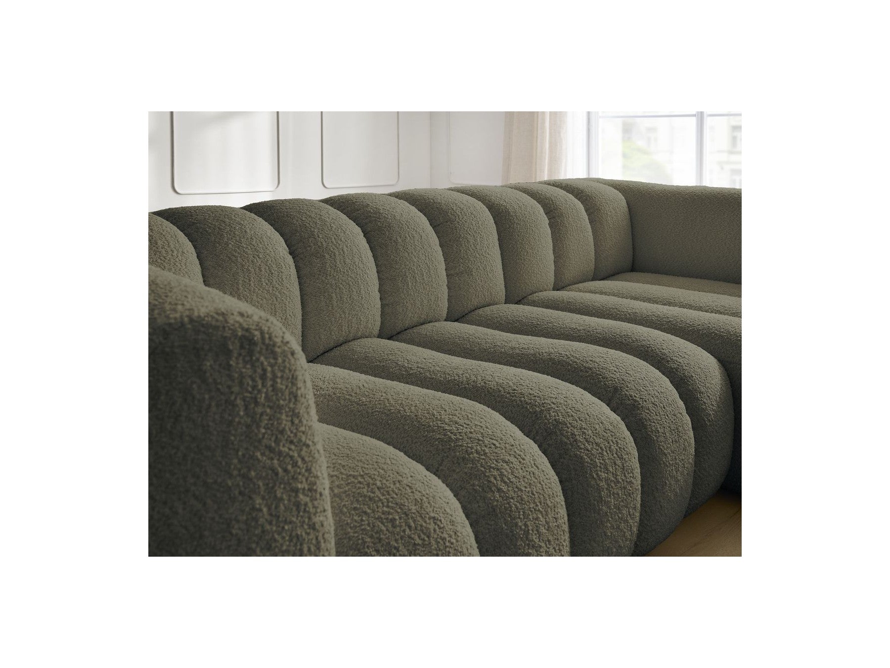 Talia - Canapé D'Angle Fixe - Tissu Bouclette - Angle Droit