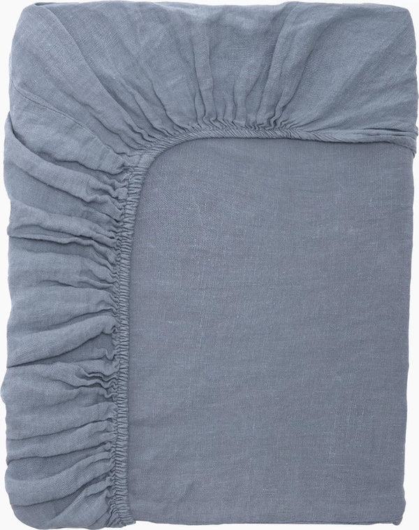 Drap Housse 100% Lin - Gris Bleu