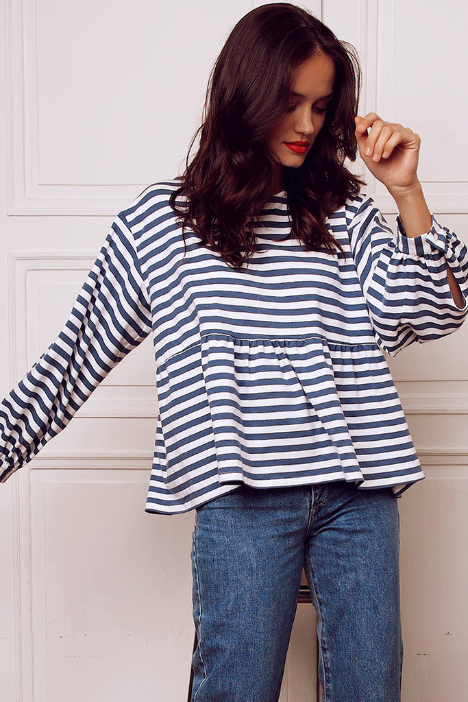 Blouse Nana Marinière Bleu Gris