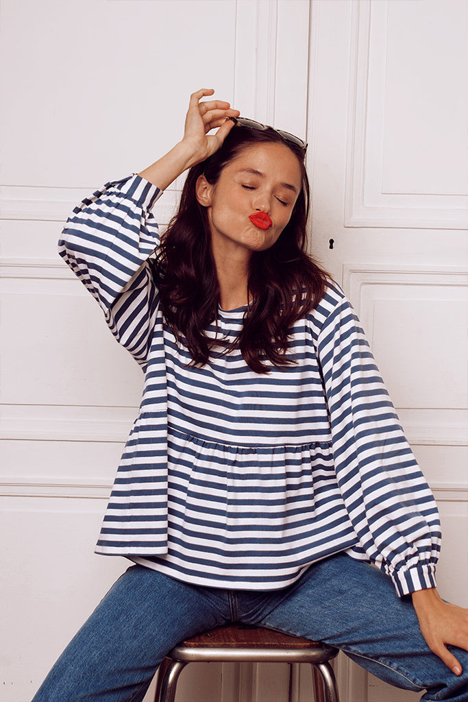 Blouse Nana Marinière Bleu Gris