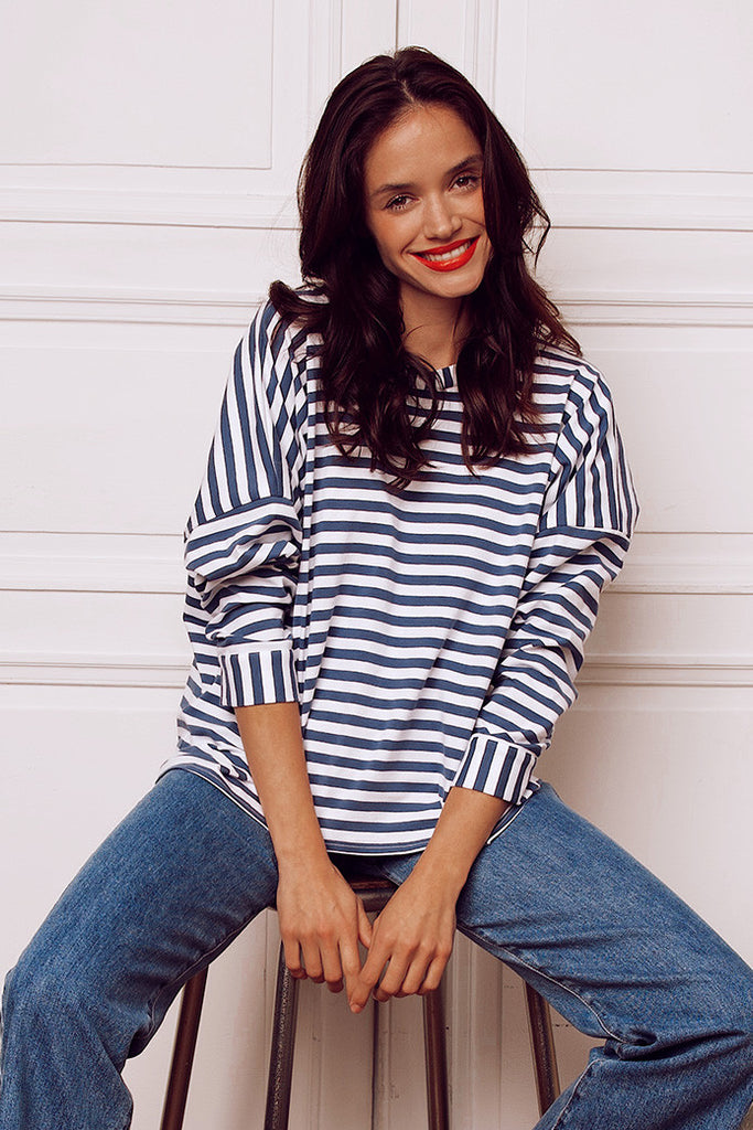 Blouse Owen Marinière Bleu Gris
