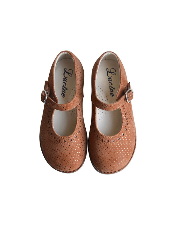 Chaussures Louise Resistantes Fille À Boucle - Cuir Camel Pois Irisés - Fille