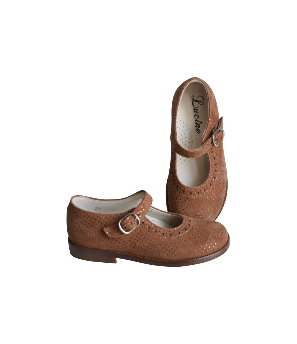 Chaussures Louise Resistantes Fille À Boucle - Cuir Camel Pois Irisés - Fille