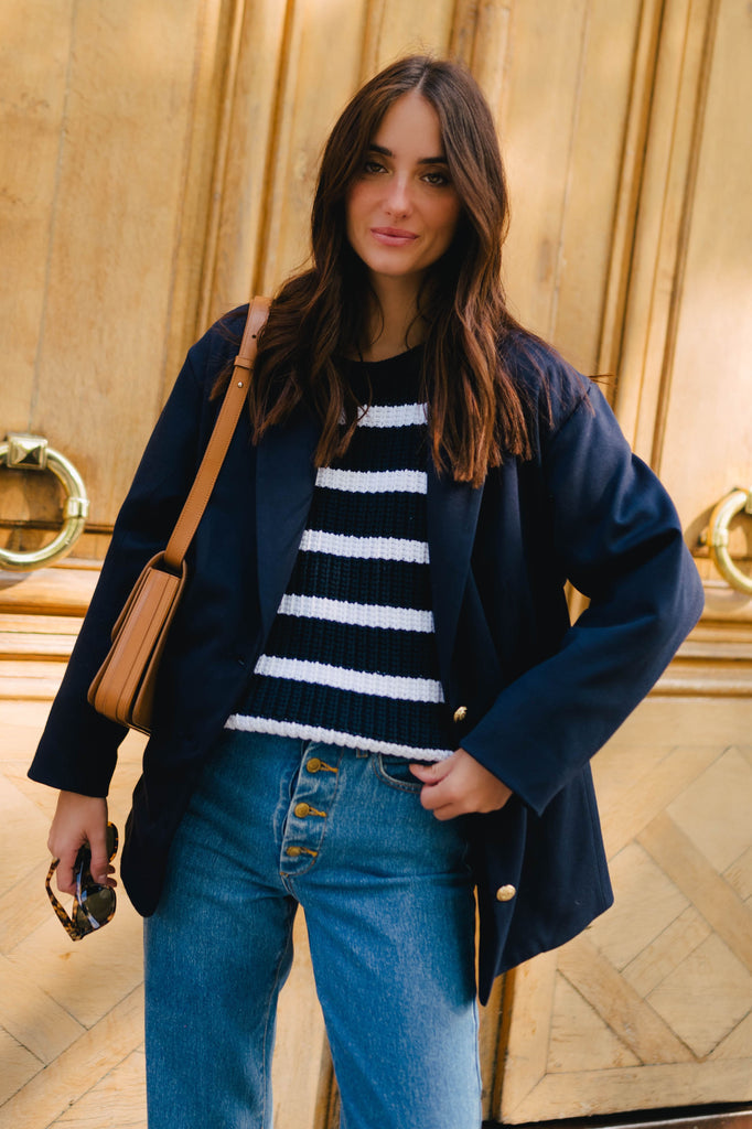 Pull Ciste Marine Ecru
