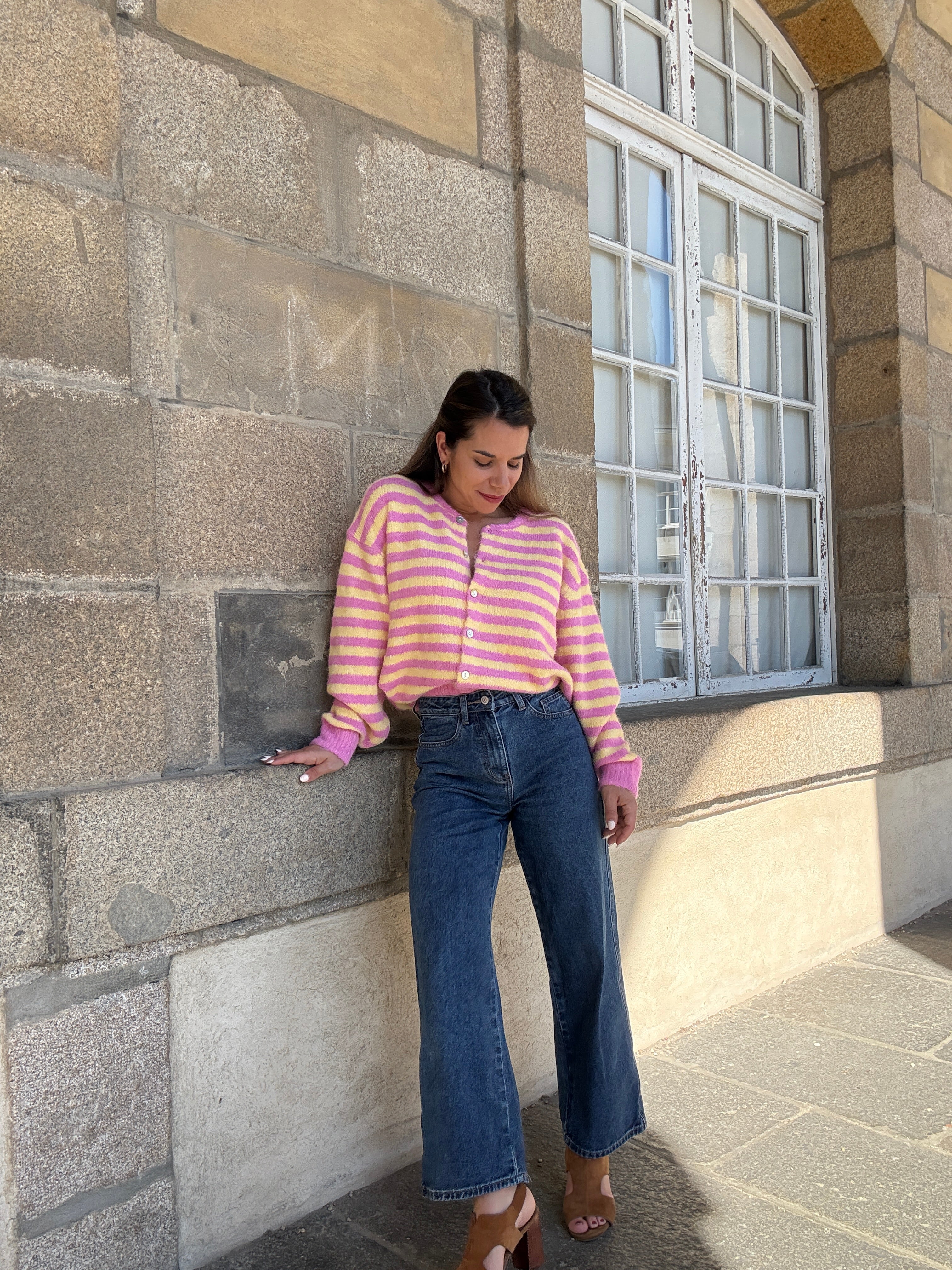 Cardigan Solela Rose Et Jaune