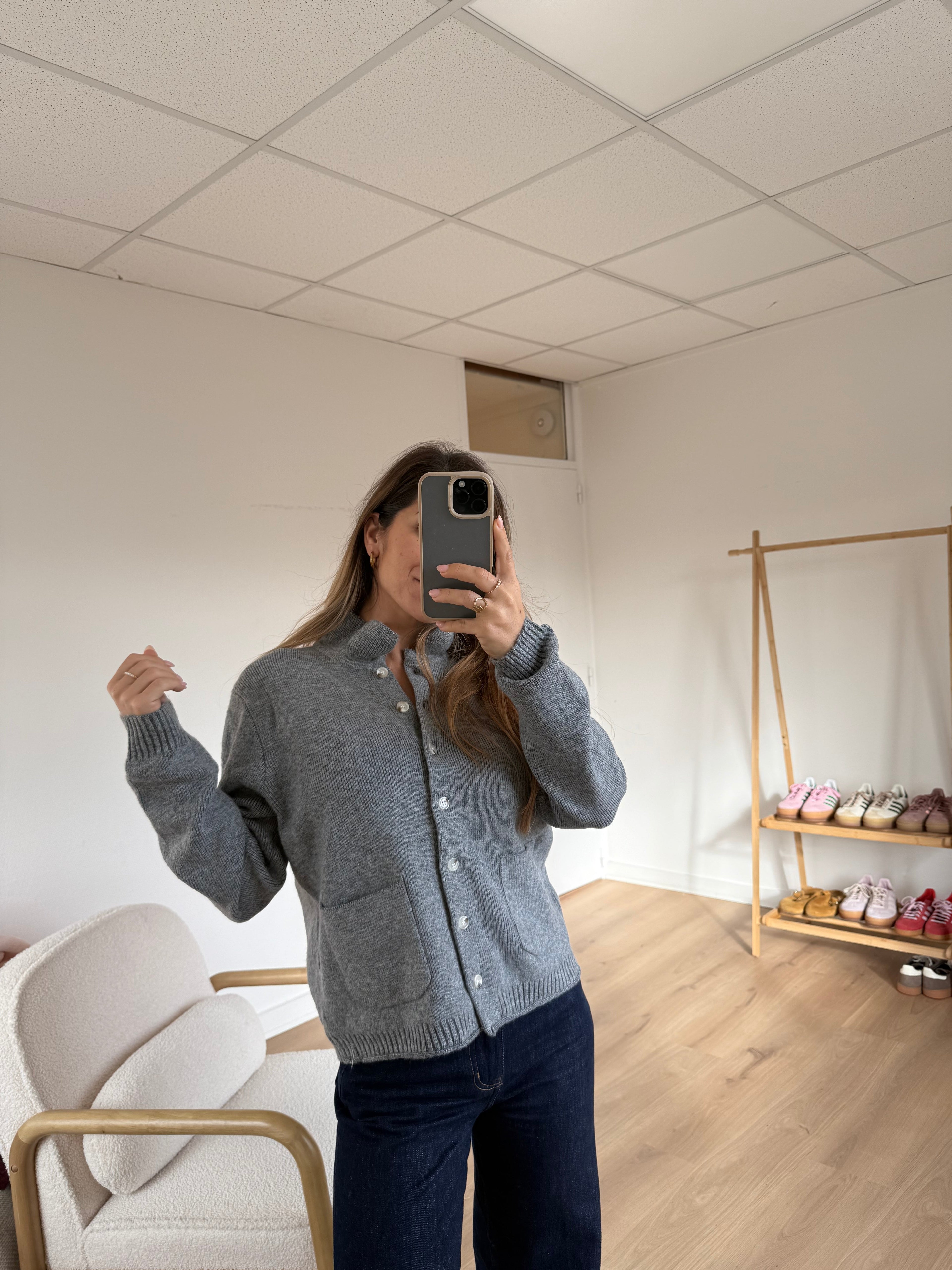 Cardigan À Col Colette Gris