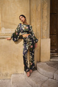 Pantalon Droit À Imprimé Pivoine Chinoise – Noir