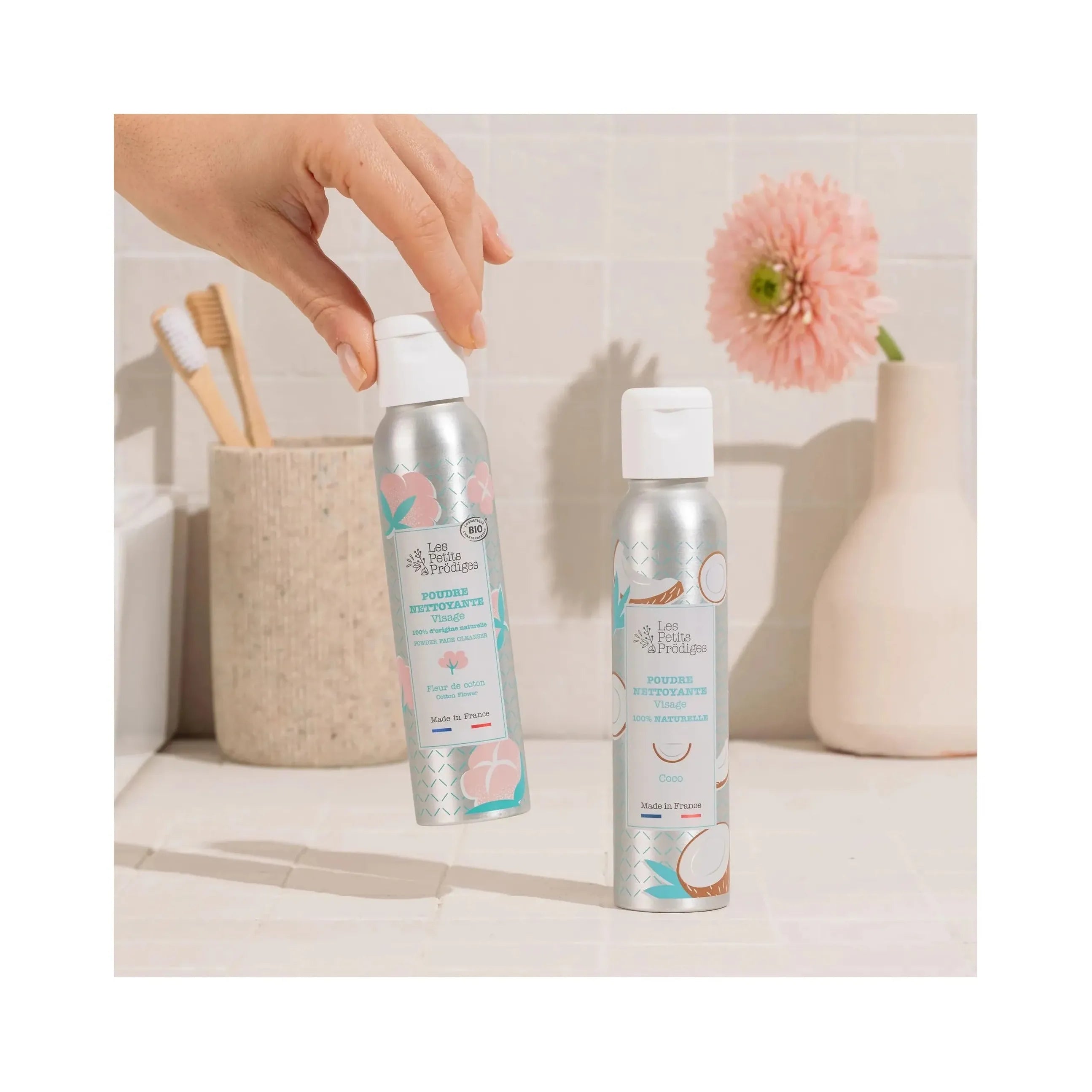 Poudre nettoyante visage fleur de coton naturel et bio