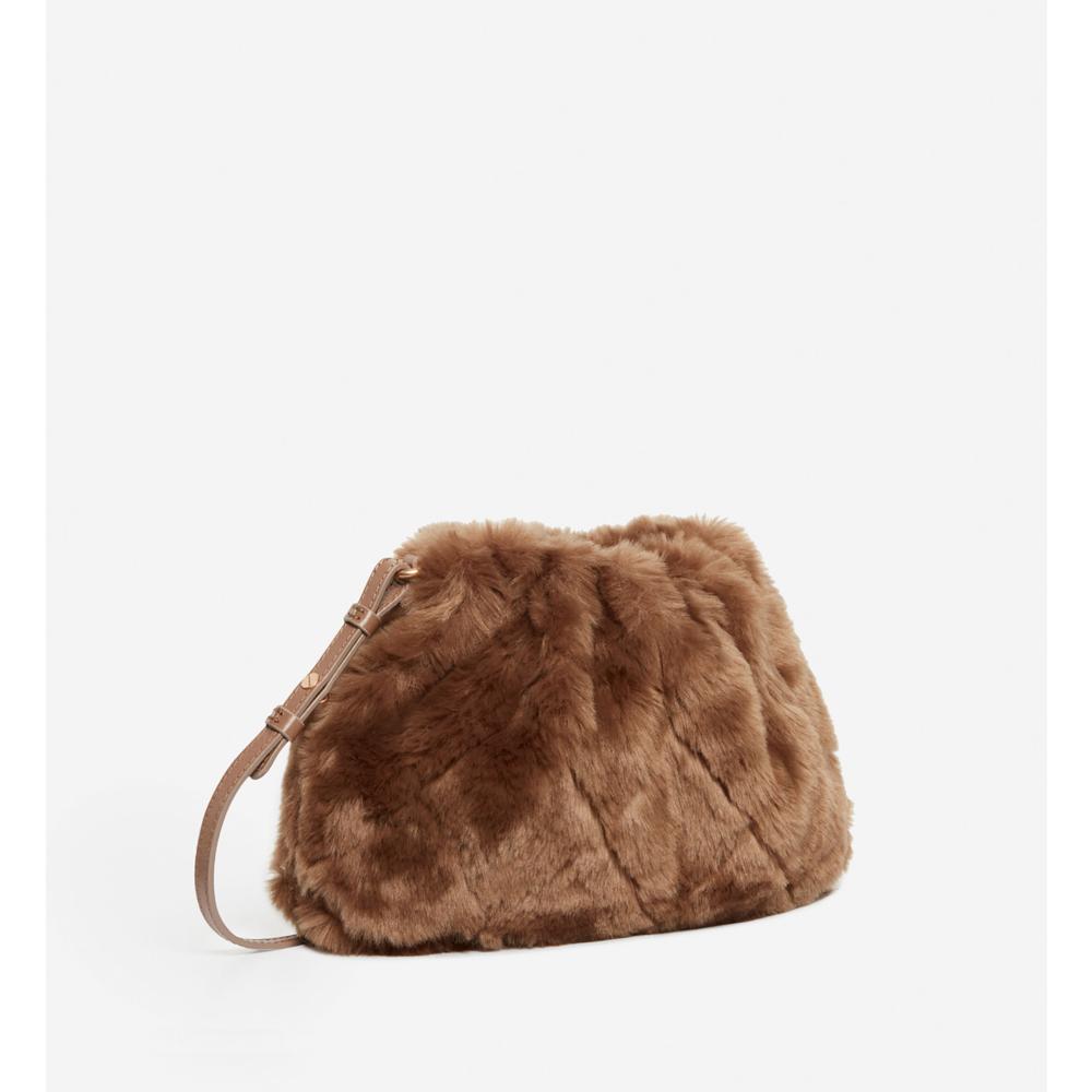 Sac Bourse Moon En Fausse Fourrure - Marron