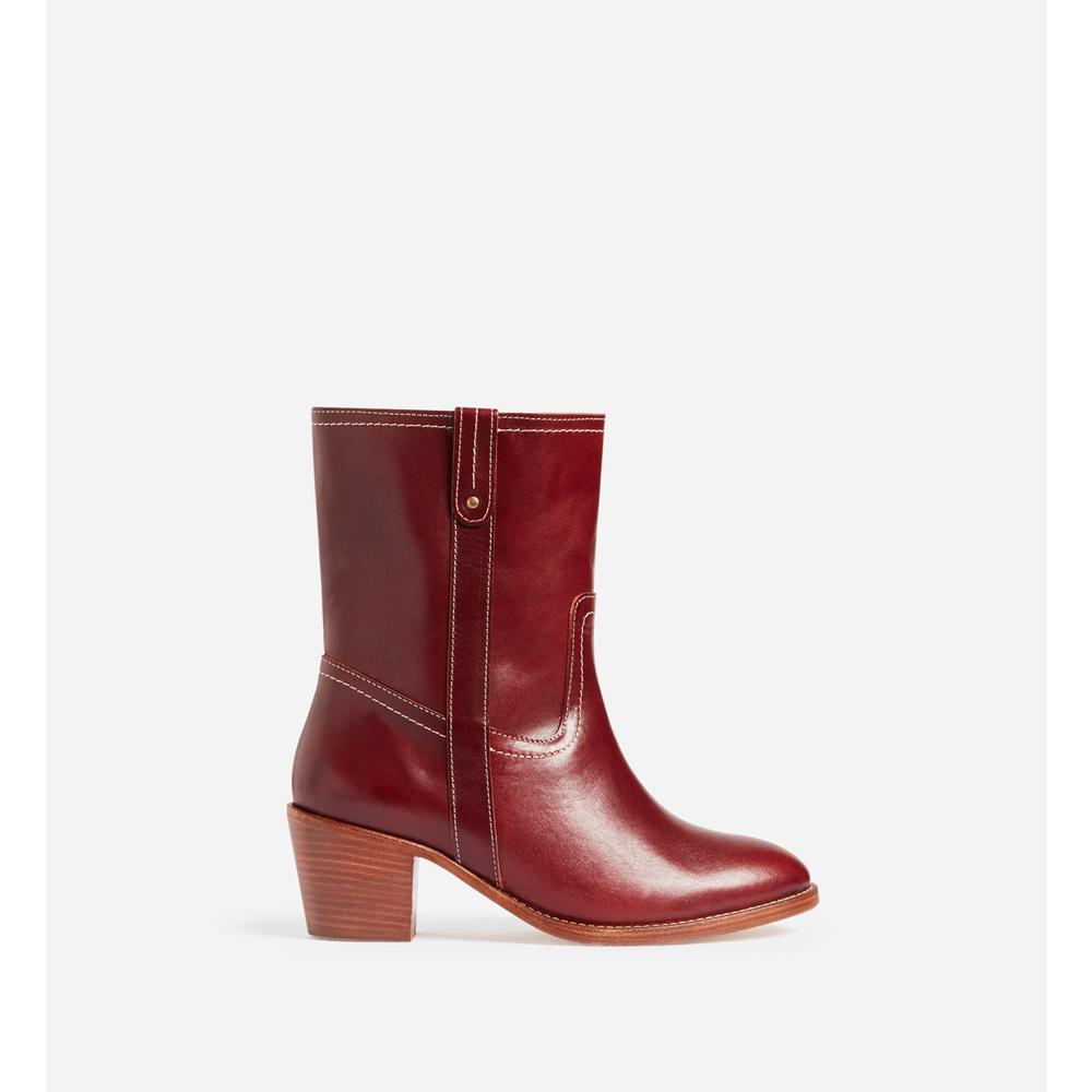 Bottines En Cuir À Tannage Végétal - Rouge