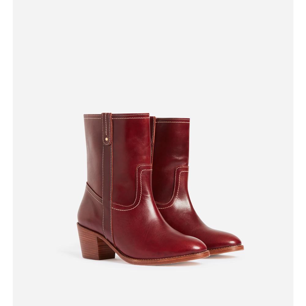 Bottines En Cuir À Tannage Végétal - Rouge