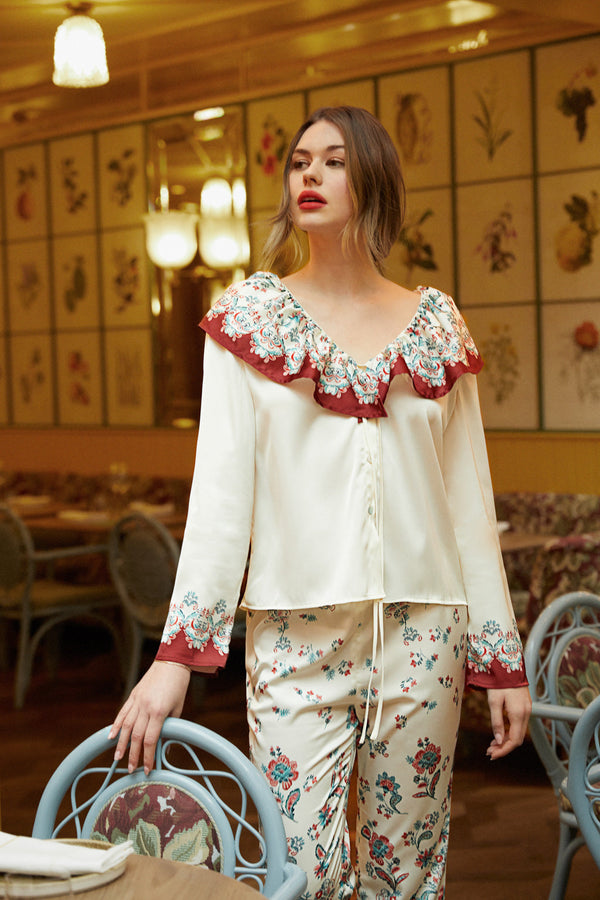 Chemise À Col Large À Imprimé - Fleur Vintage