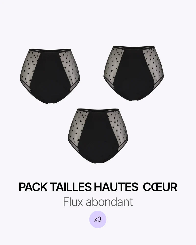 Pack Menstruel Trio Culottes Taille Haute Coeurs