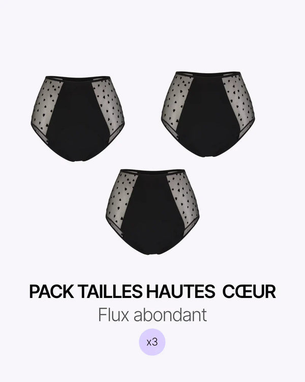 Pack Menstruel Trio Culottes Taille Haute Coeurs