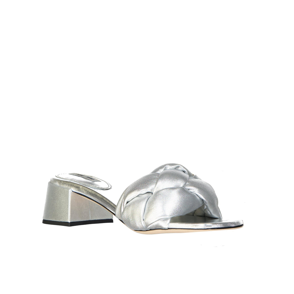 Miu Miu Leather Sandals - Silver - Femme