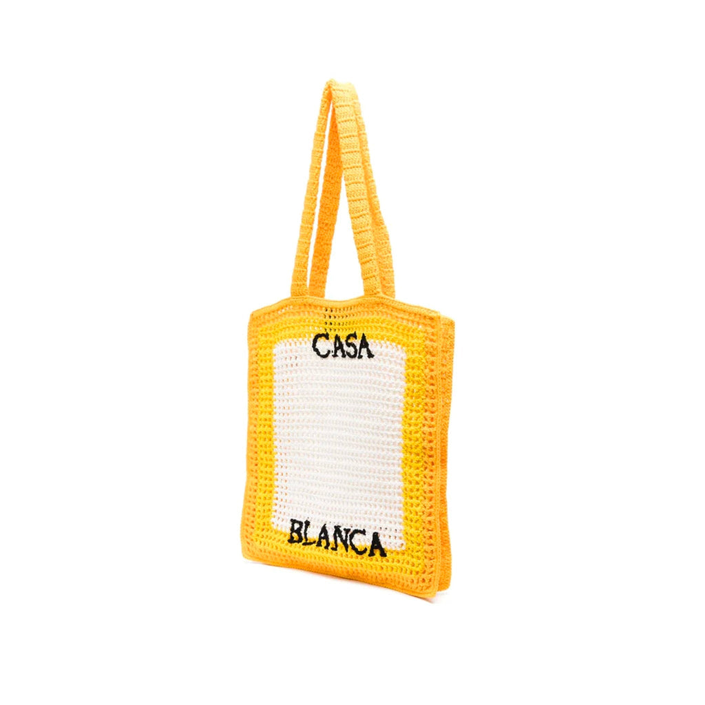 Casablanca Logo Cotton Crochet Tote Bag - Yellow - Femme