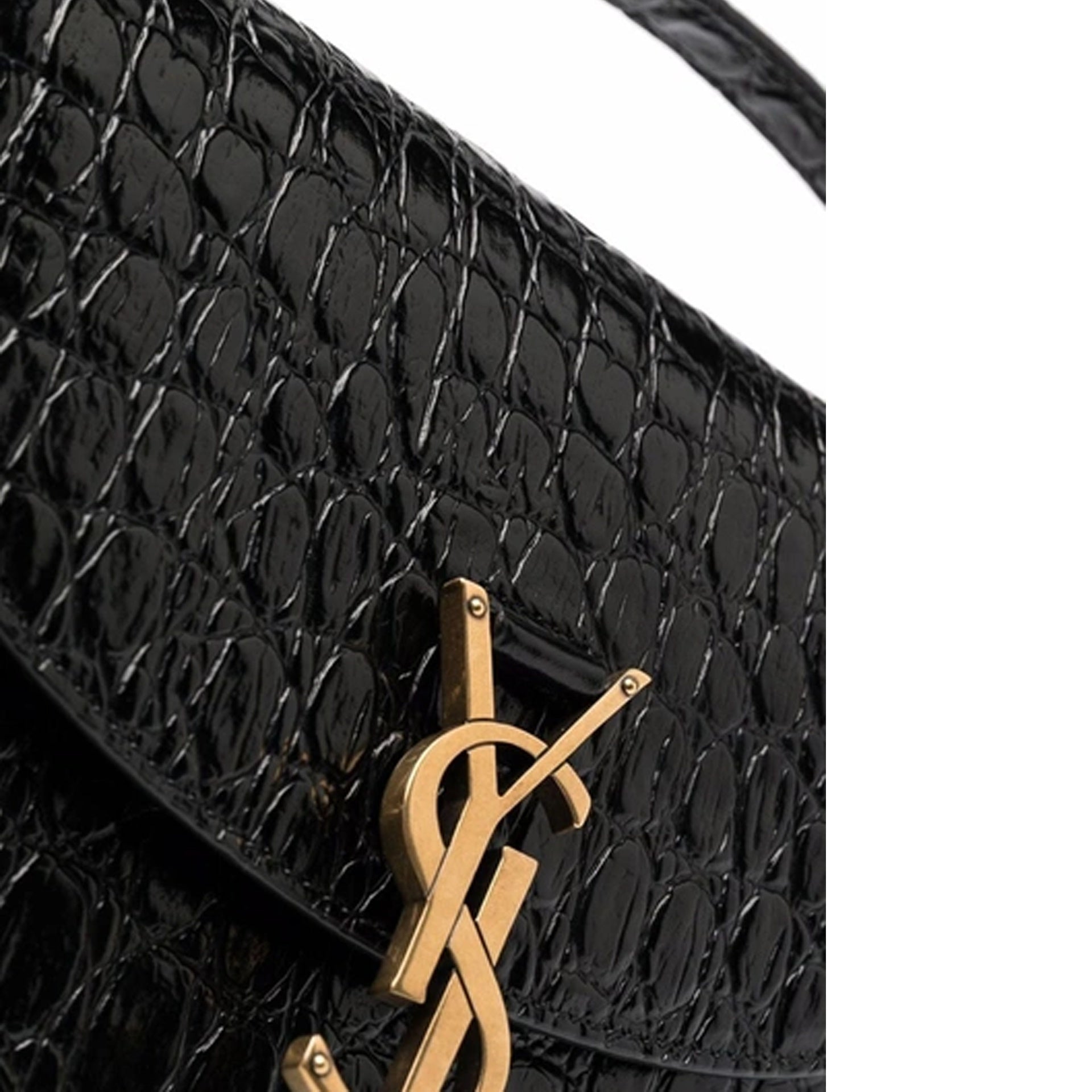 Saint Laurent - Sac Bandoulière Kaia Croco - Femme - Black