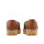 Espadrilles Valentino Garavani Logo-Plaque Leather - Brown - Homme
