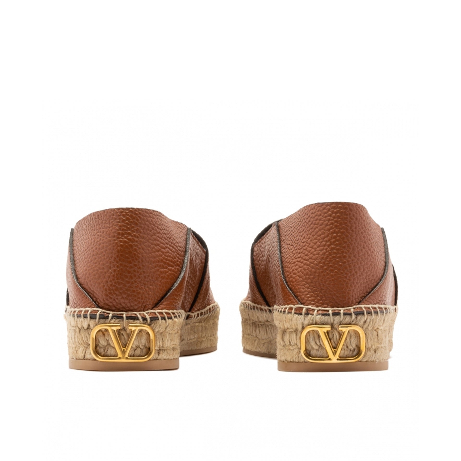 Espadrilles Valentino Garavani Logo-Plaque Leather - Brown - Homme