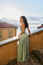 Robe En Satin Jacquard – Bambou Vert