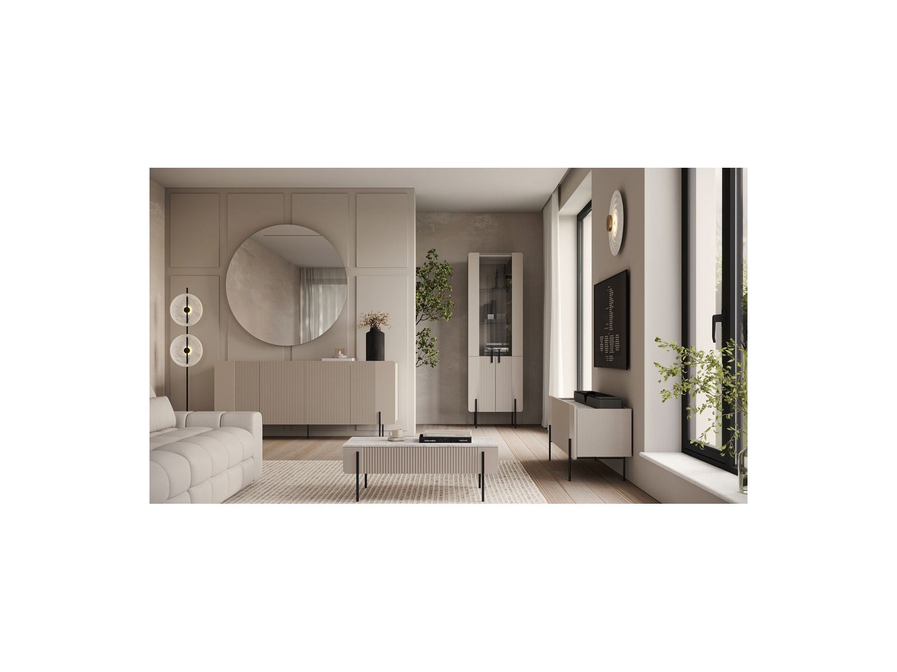 Mathilde - Buffet 4 Portes Plateau Effet Marbre - Pieds Noirs