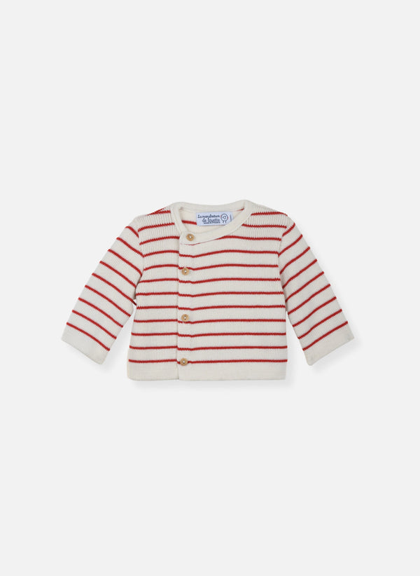 Cardigan En Laine Mélangée Petits Marins - Écru À Rayures Rouges