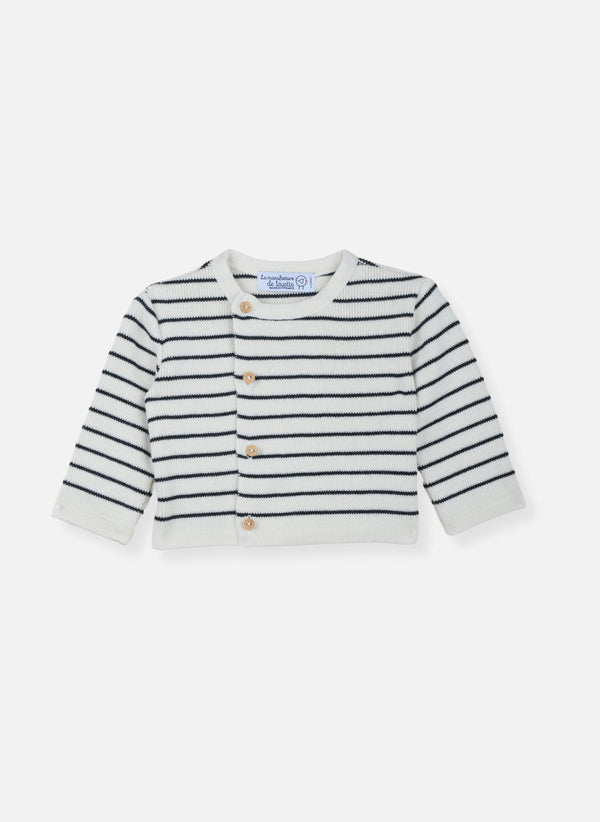 Cardigan En Laine Mélangée Petits Marins - Écru À Rayures Marines