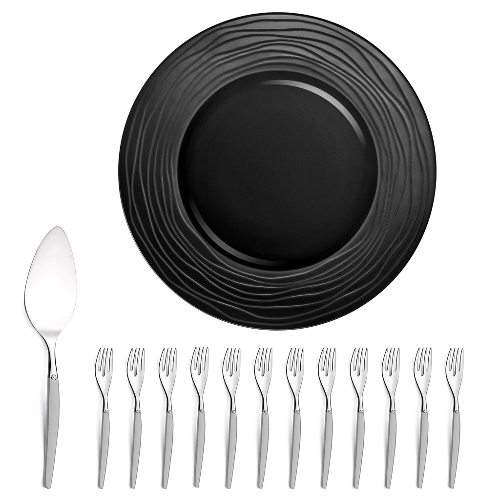 Aventure Noir - Set Gâteau 14 Pièces - Grès/Acier Inoxydable - Noir