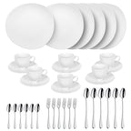 Sven Blanc - Ensemble Dessert & Goûter 30 Pièces - Porcelaine/Acier Inoxydable - Blanc