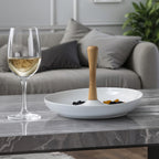 Tapas - Serviteur Apéritif Rond En Céramique - Céramique/Bambou - Blanc/Bois Clair