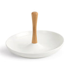 Tapas - Serviteur Apéritif Rond En Céramique - Céramique/Bambou - Blanc/Bois Clair
