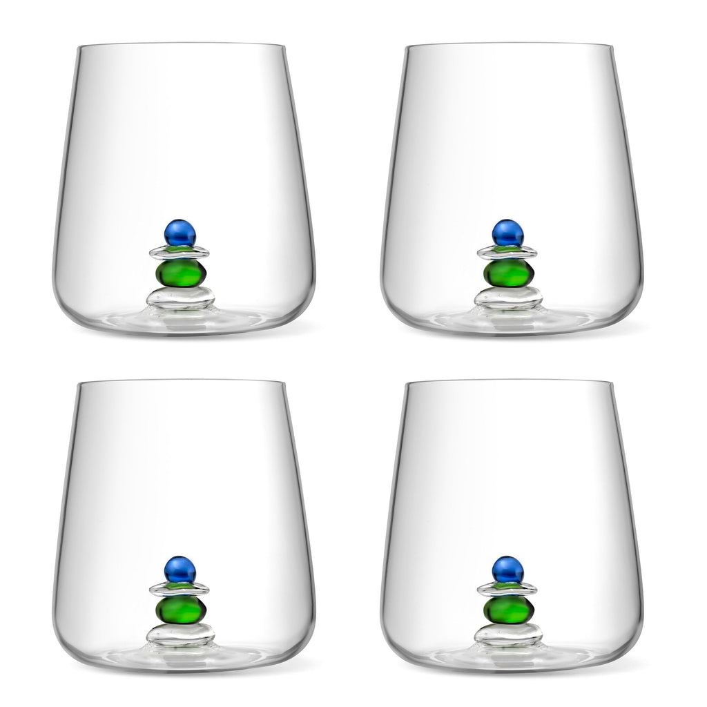 Cairn - Lot De 4 Gobelets Assortis - Verre Soufflé Bouche - Bleu & Vert