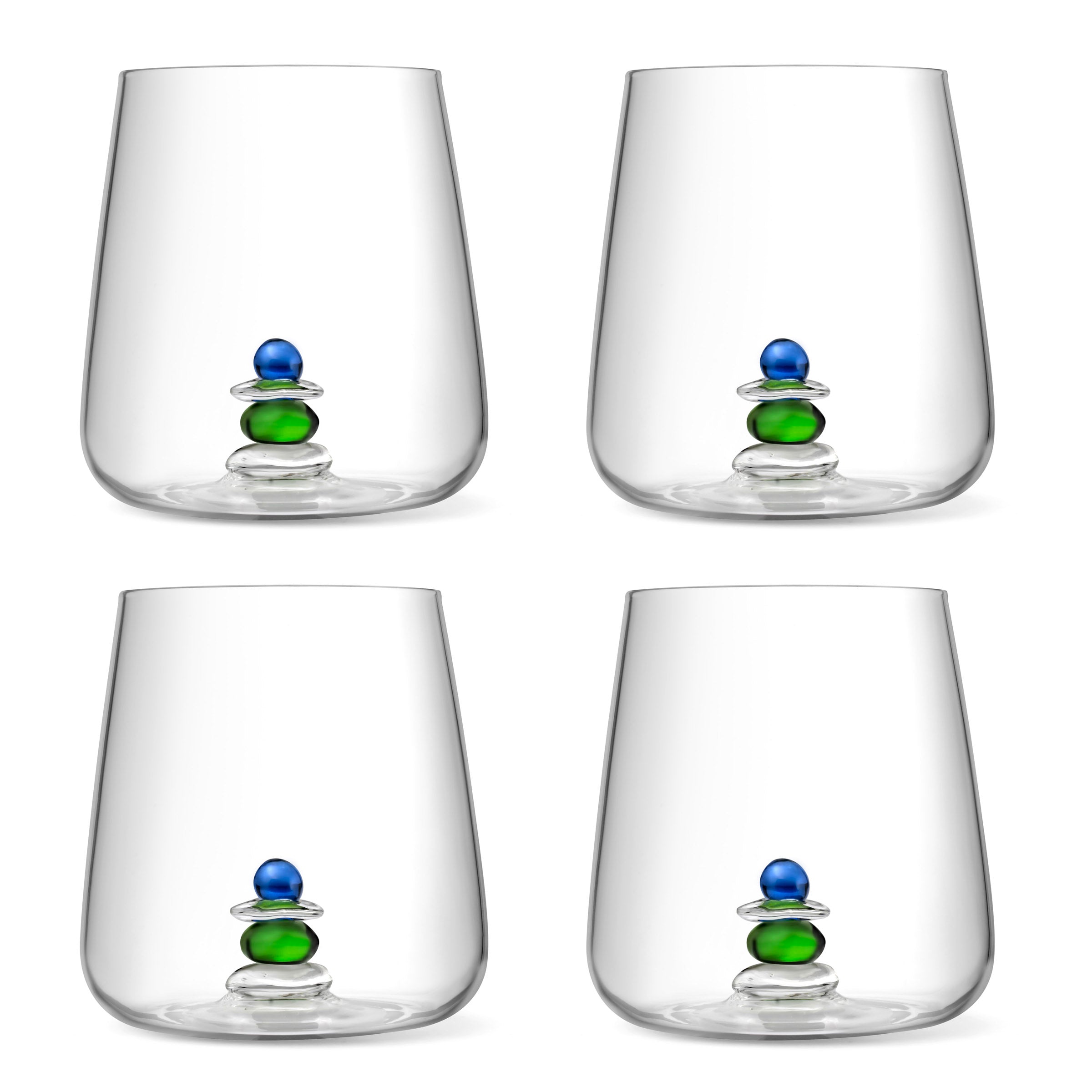 Cairn - Lot De 4 Gobelets Assortis - Verre Soufflé Bouche - Bleu & Vert