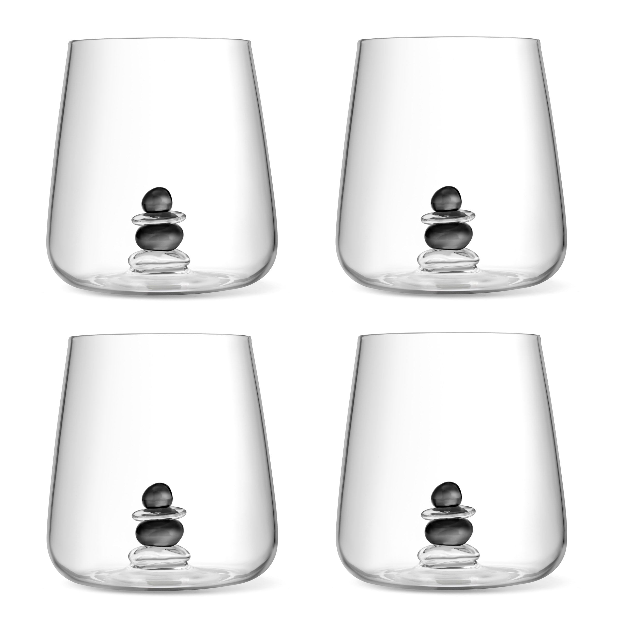 Cairn - Lot De 4 Gobelets Assortis - Verre Soufflé Bouche - Gris