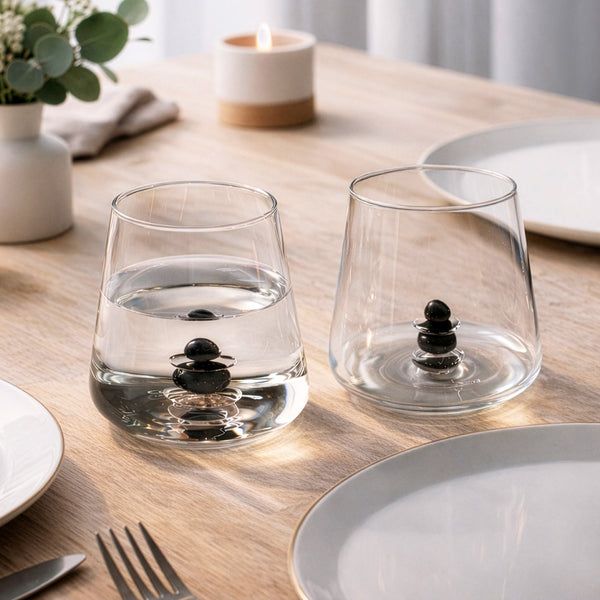 Cairn - Lot De 4 Gobelets Assortis - Verre Soufflé Bouche - Gris