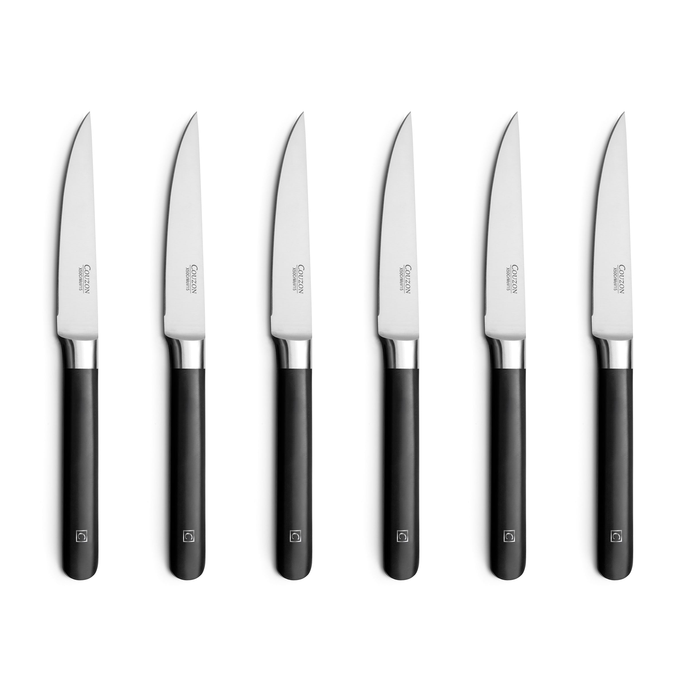 Kasaro - Set 6 Couteaux Steak - Acier Molybdène-Vanadium X50Crmov15 - Noir