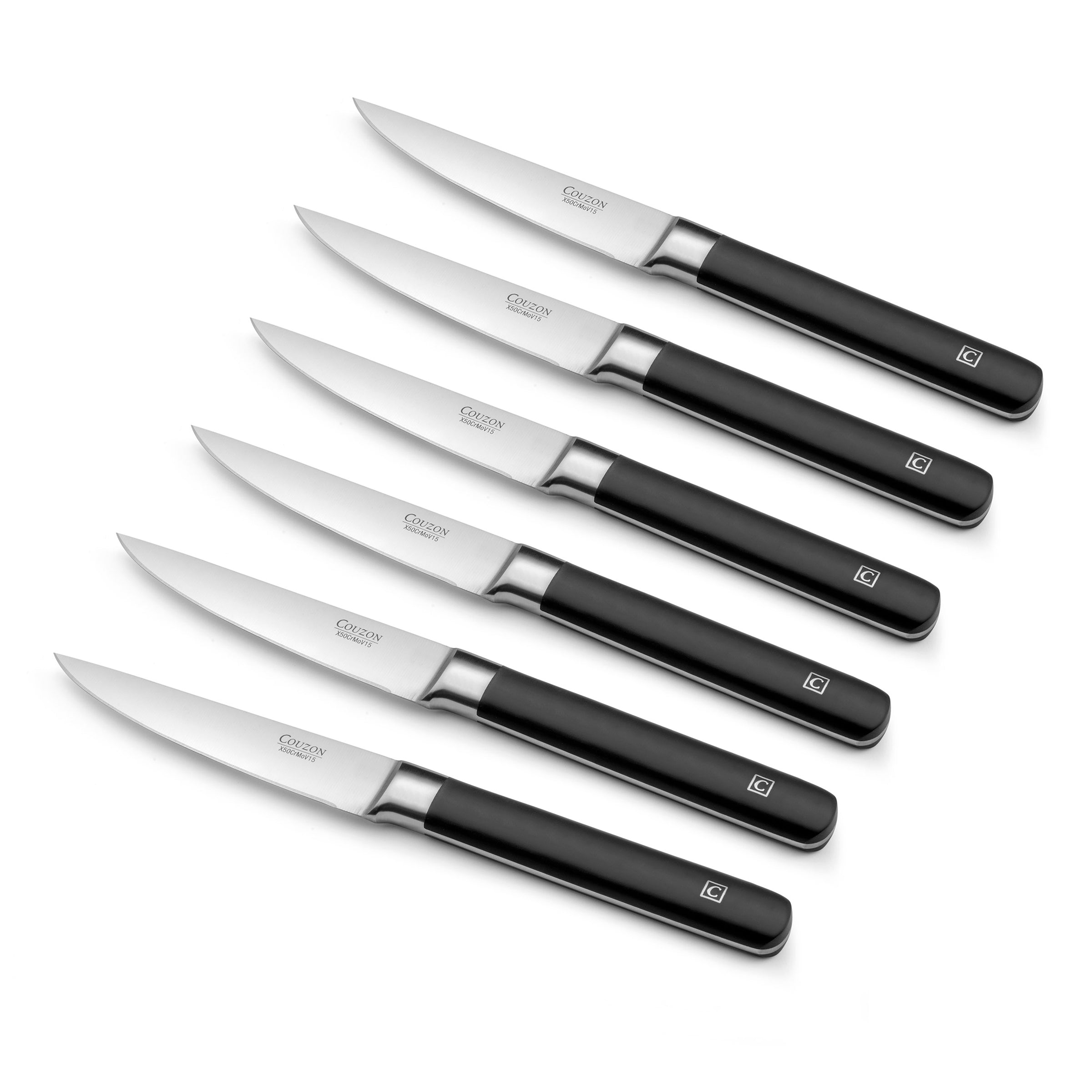 Kasaro - Set 6 Couteaux Steak - Acier Molybdène-Vanadium X50Crmov15 - Noir