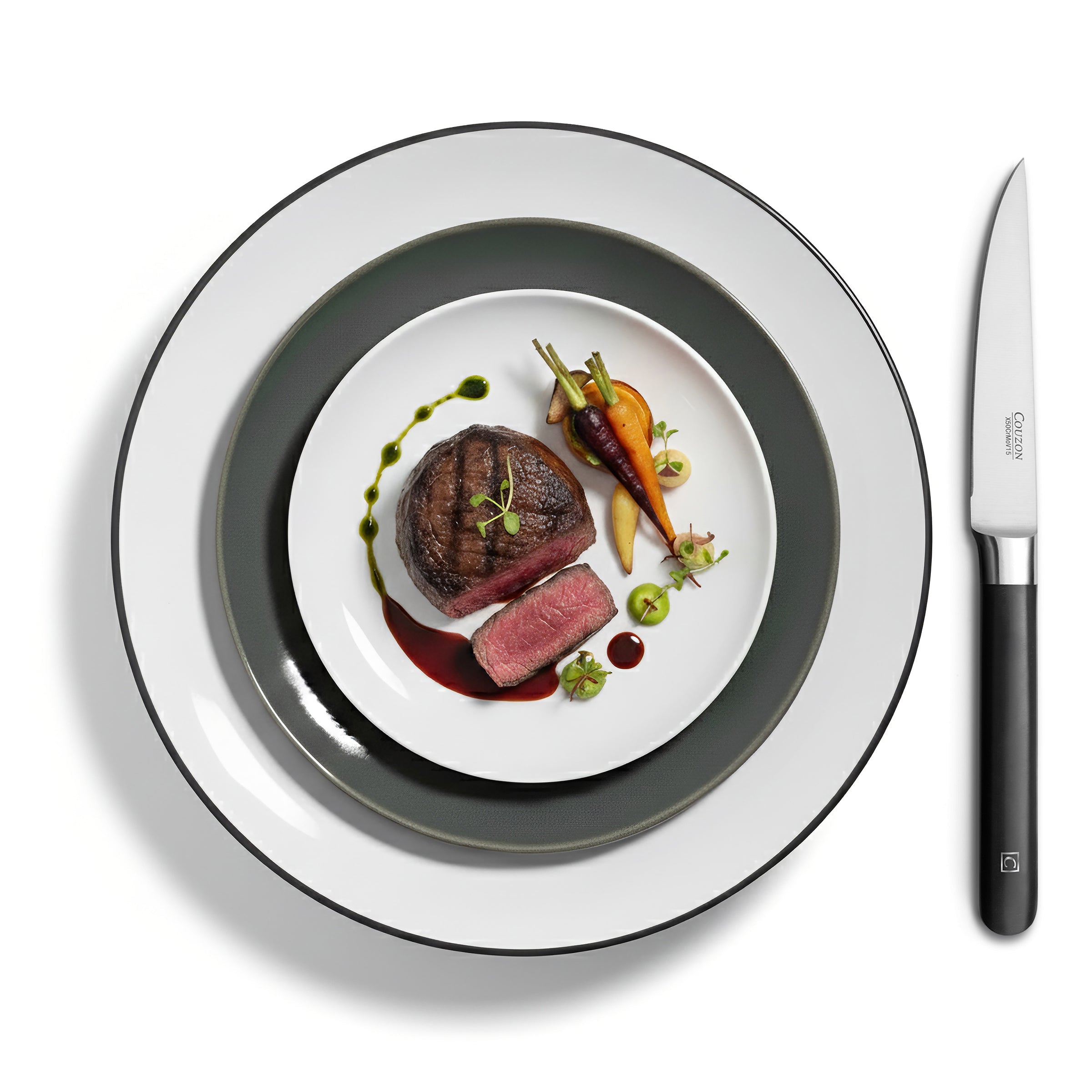Kasaro - Set 6 Couteaux Steak - Acier Molybdène-Vanadium X50Crmov15 - Noir
