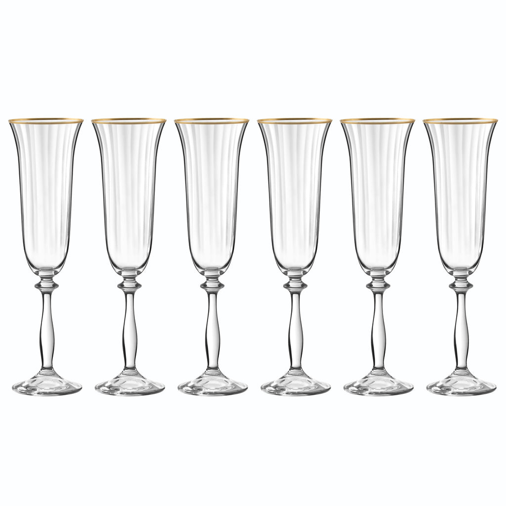 Altesse - Lot De 6 Flûtes À Champagne 19Cl - Cristallin - Translucide/Bordure Dorée