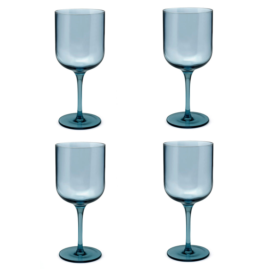 Eyden - Lot De 4 Verres À Pied 35 Cl - Verre Soufflé Bouche - Bleu