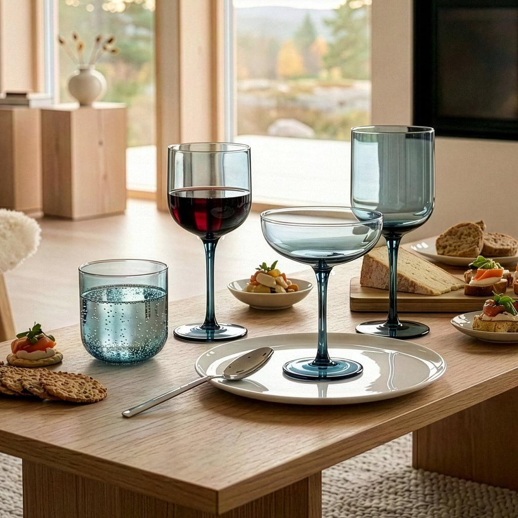 Eyden - Lot De 4 Verres À Pied 35 Cl - Verre Soufflé Bouche - Bleu