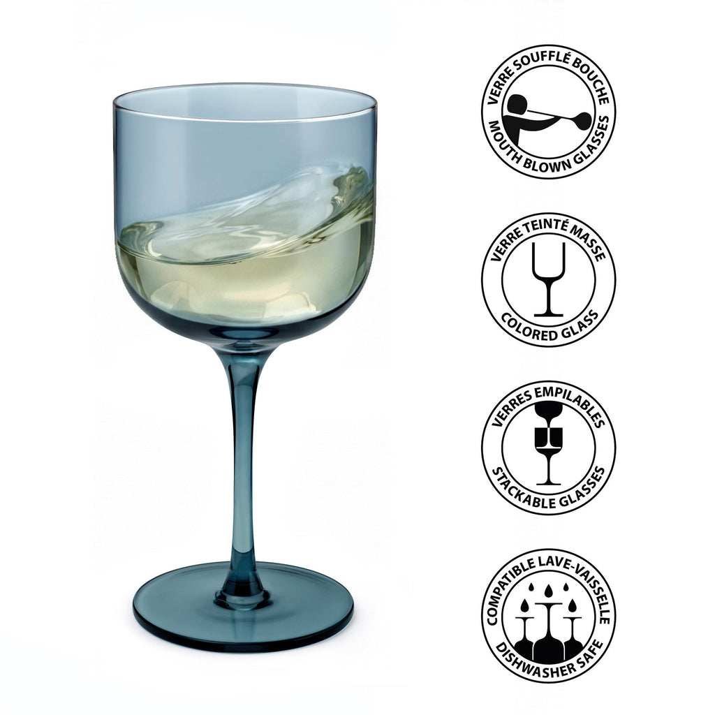 Eyden - Lot De 4 Verres À Pied 26 Cl - Verre Soufflé Bouche - Bleu